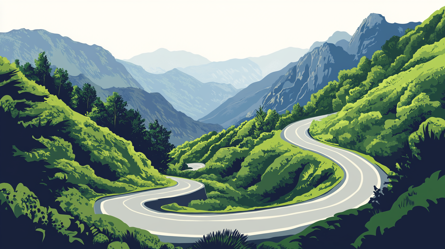 A winding mountain road.