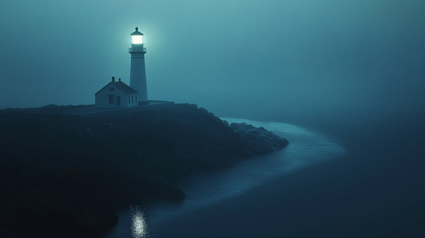 A lighthouse at night.
