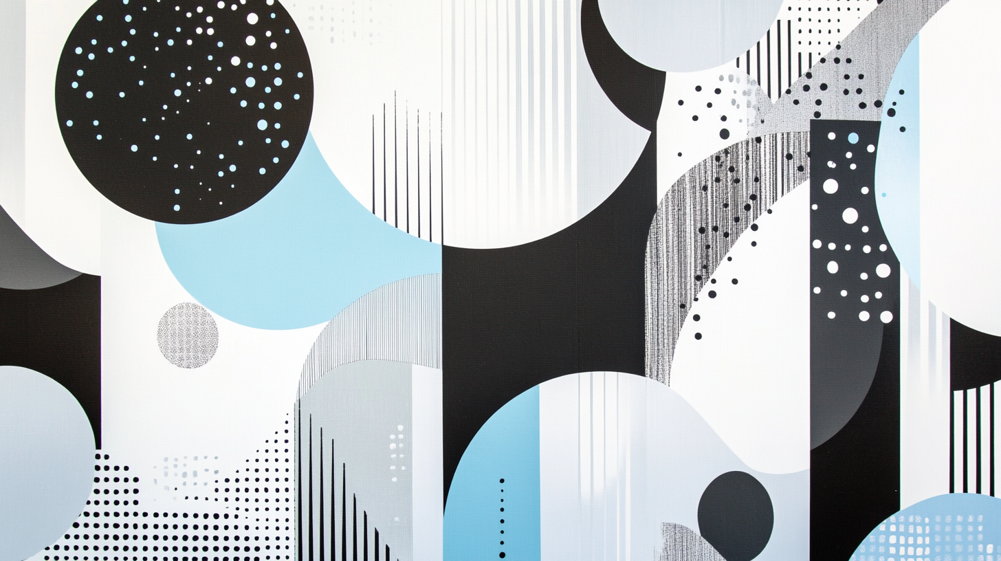 Abstract shapes in black, white and blue.
