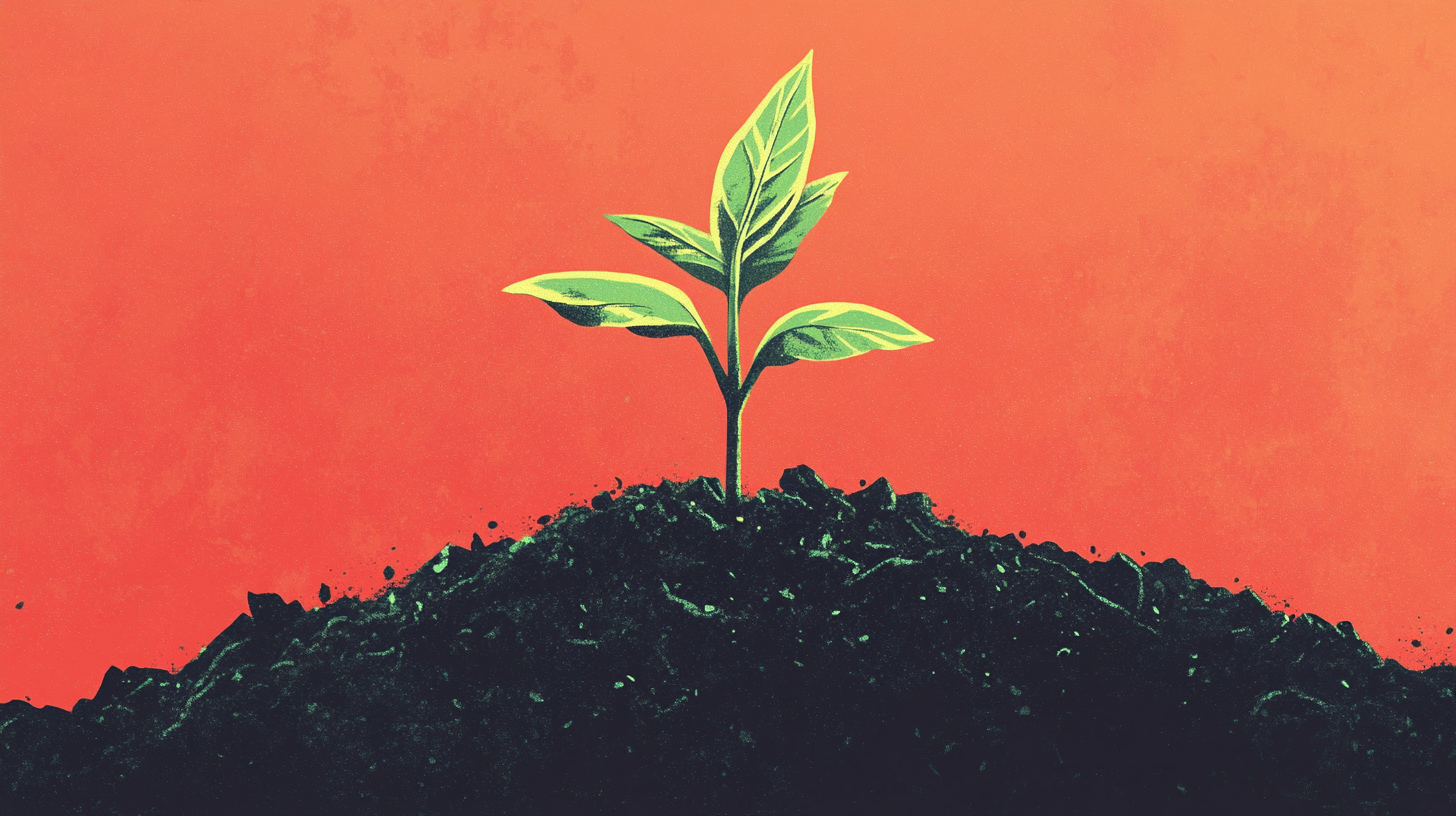 A plant growing out of the soil.