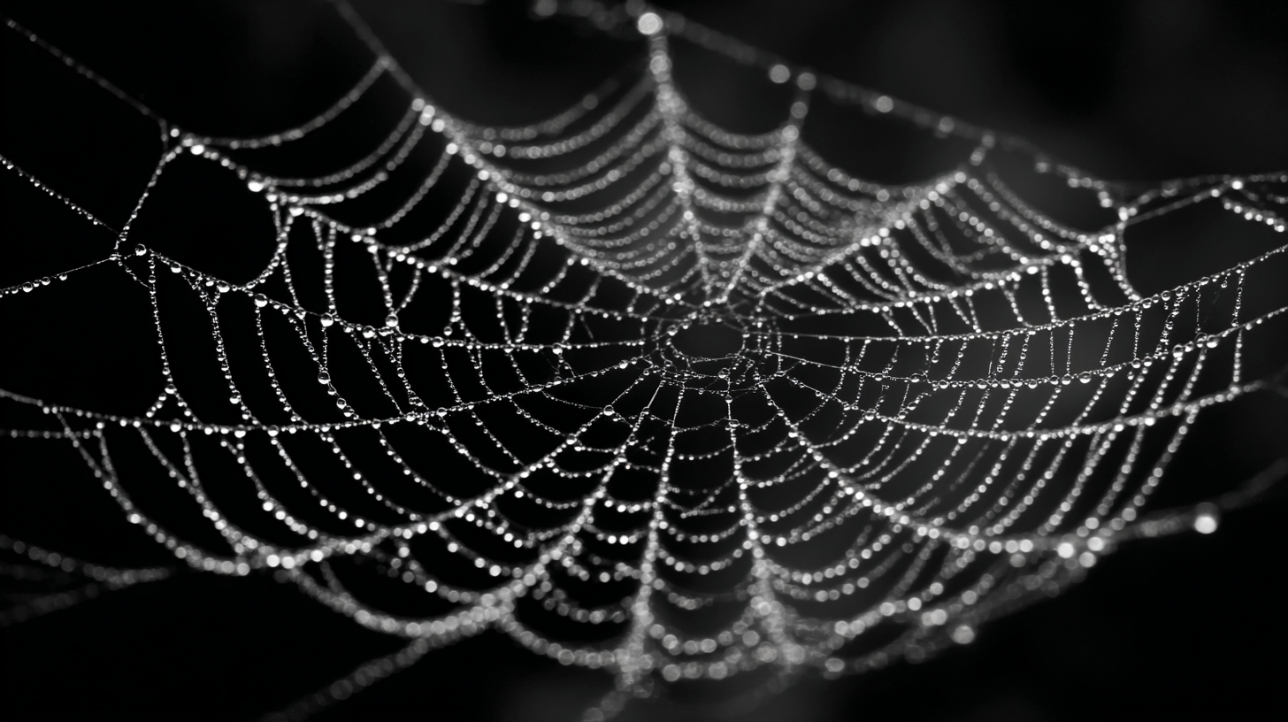 A spiderweb on a black background.