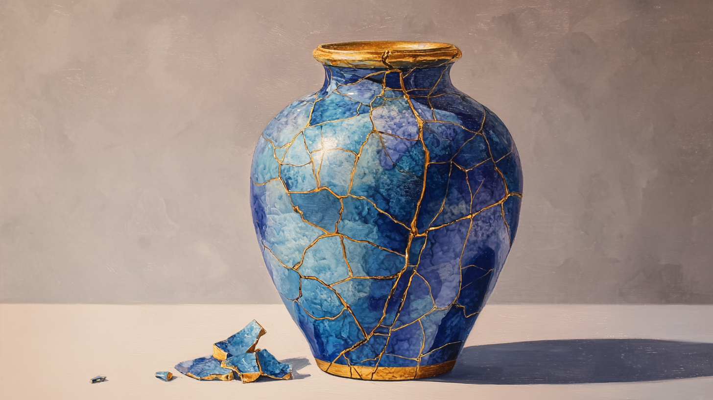 A piece of Kintsugi pottery.