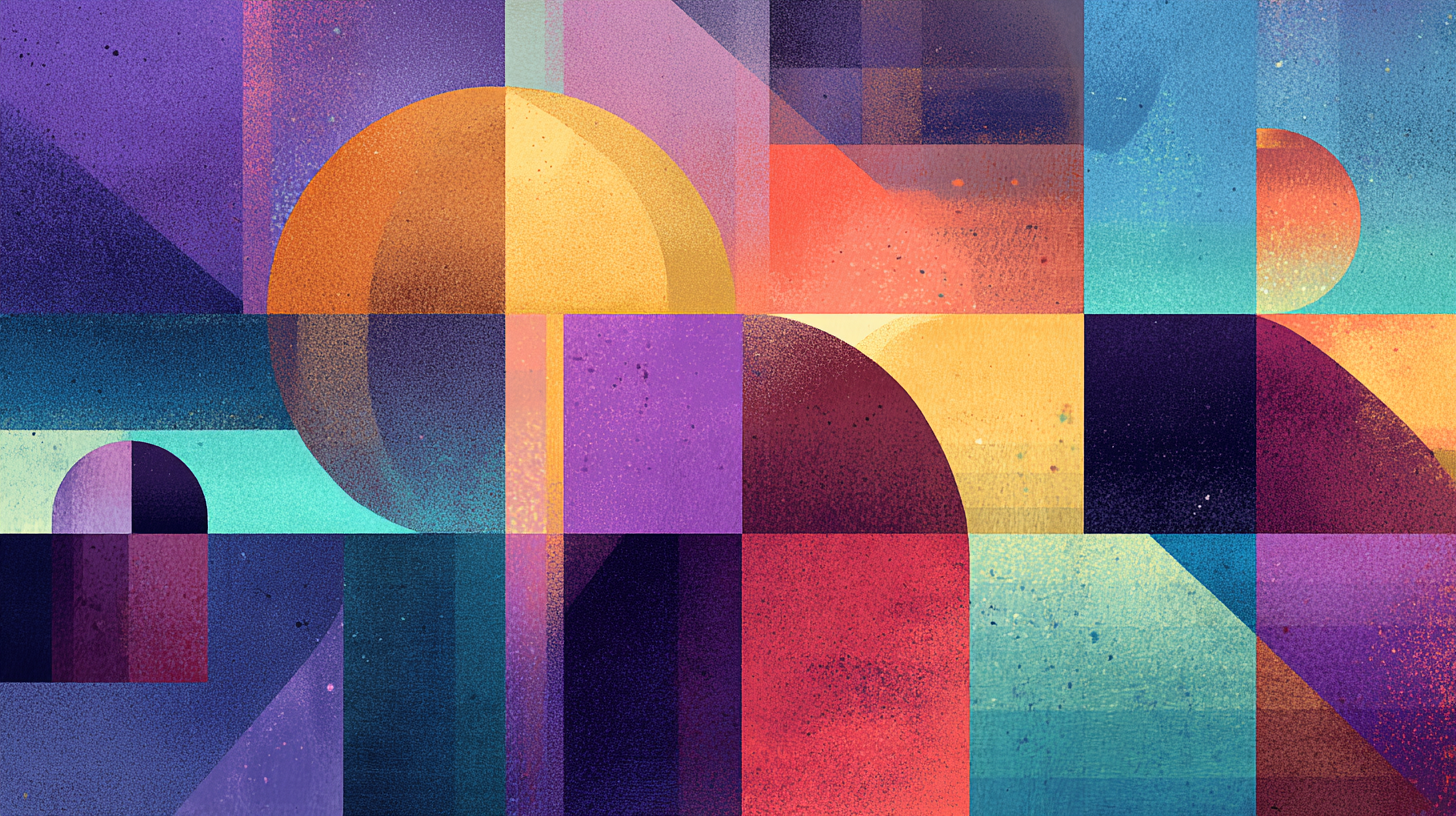 colorful shapes, squares, and circles