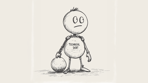 A cartoon ball and chain person with "Technical Debt" written on them.