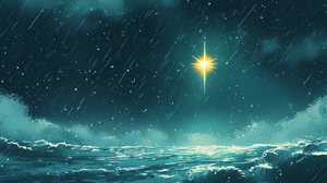 The north star shining in a stormy sky.